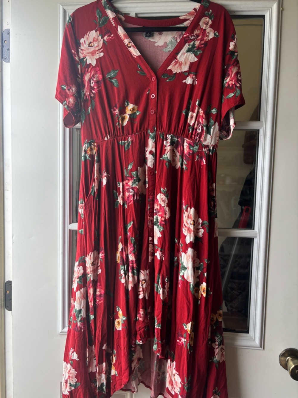 Torrid Red Floral V-Neck Dress with Pink Accents - Picture 3 of 3